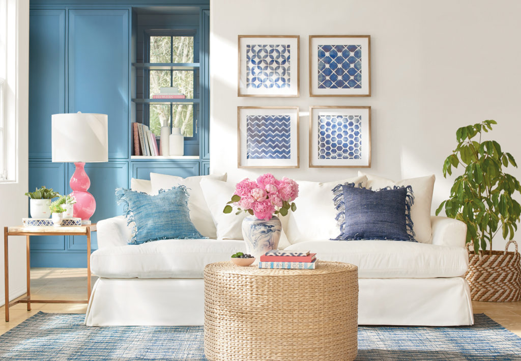 pink and blue living room