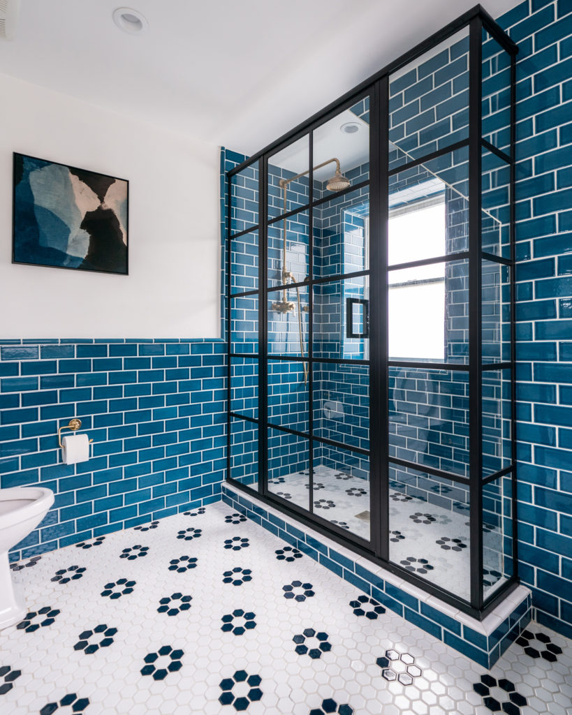 fireclay tile blue shower