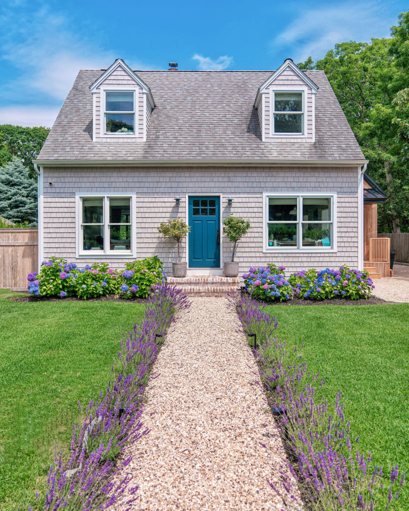 Front of Cape Code Long Island Blue Front Door