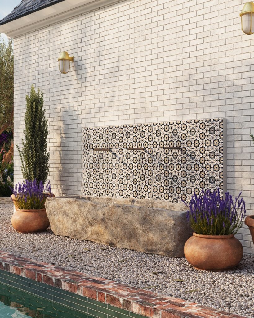 california garden inspiration tile fountain